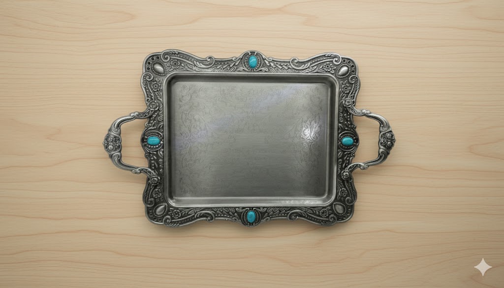 27 سینی پیوتر کوچک نگین دار فیروزه یونیک کد 1527 (خارجی ضد زنگ) - Image 1