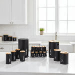 سرویس آشپزخانه ست 16 مشکی سنباده ای درب چوبی یونیک کد 8005