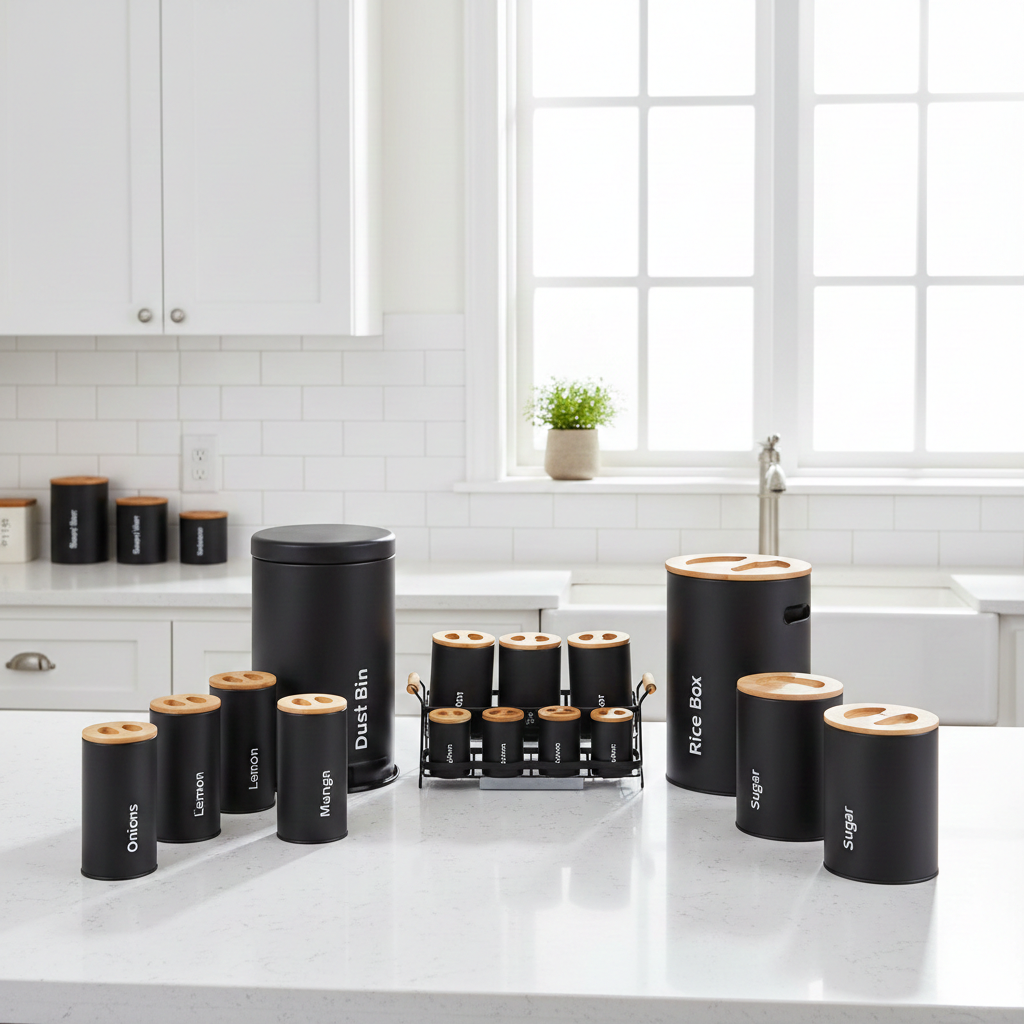 Gemini_Generated_Image_8gpk28gpk28gpk28 سرویس آشپزخانه ست 16 مشکی سنباده ای درب چوبی یونیک کد 8005 - Image 1