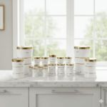 سرویس اشپزخانه 18 کمر باریک خطی سفید طلا یونیک کد 4694