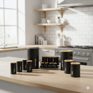 سرویس آشپزخانه ست 16 مشکی سنباده ای درب چوبی یونیک کد 8005 1 Gemini Generated Image awq8vawq8vawq8va