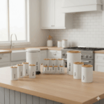 سرویس آشپزخانه ست 16 سفید سنباده ای درب چوبی یونیک کد 8003