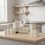 سرویس آشپزخانه ست 16 نباتی سنباده ای درب چوبی یونیک کد 8001