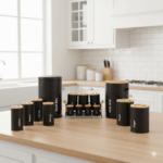 سرویس آشپزخانه ست 16 مشکی سنباده ای درب چوبی یونیک کد 8005 - Image 2