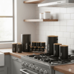 سرویس آشپزخانه ست 16 مشکی سنباده ای درب چوبی یونیک کد 8005 - Image 3