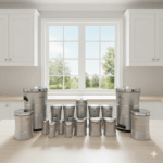 سرویس اشپزخانه 18 کمر باریک خطی نقره ای استیل یونیک کد 4688