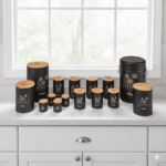 سرویس آشپزخانه ست 15 فانتزی مشکی گل درب بامبو یونیک کد 8053 - Image 2