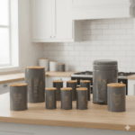 سرویس آشپزخانه ست 10 فانتزی طوسی کاکتوس درب بامبو یونیک کد 8064