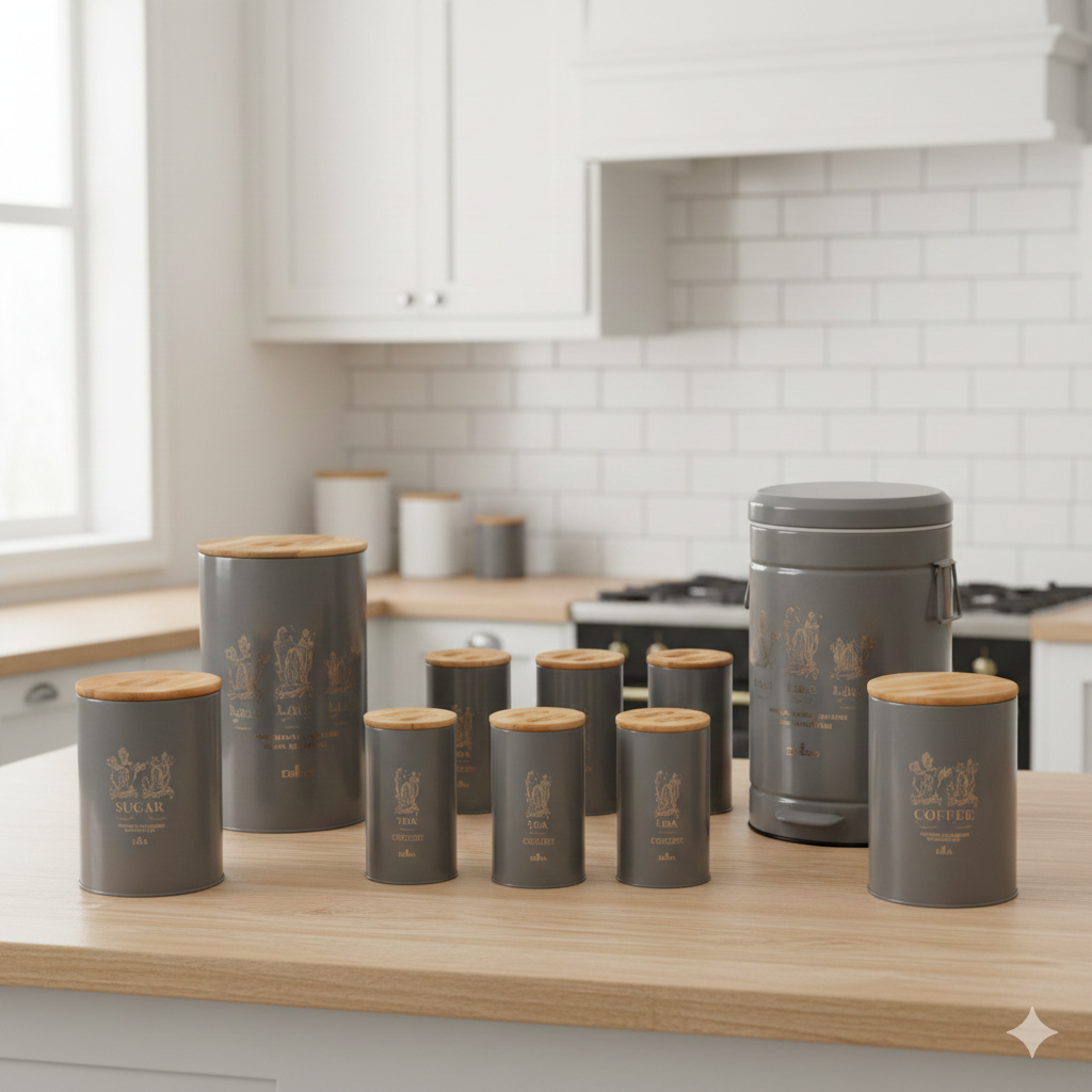 Gemini_Generated_Image_tbc1latbc1latbc1 سرویس آشپزخانه ست 10 فانتزی طوسی کاکتوس درب بامبو یونیک کد 8064 - Image 1