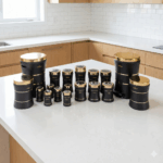 سرویس اشپزخانه 18 کمر باریک خطی مشکی مات طلایی یونیک کد 4697 - Image 2