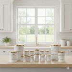 سرویس اشپزخانه 18 کمر باریک خطی سفید طلا یونیک کد 4694 - Image 2