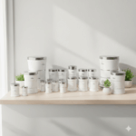 سرویس اشپزخانه 18پارچه کمر باریک خطی سفید استیل یونیک کد 4593