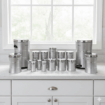 سرویس اشپزخانه 18 کمر باریک خطی نقره ای پر رنگ استیل یونیک کد 4591