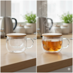 لیوان دمنوش فیلتر پیرکس درب چوبی - Image 2