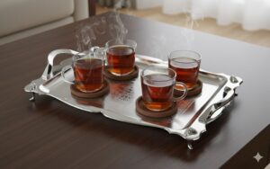 سینی استیل گلدار پایه دار بزرگ نیوهوم کد: NH08-1214P 1 unnamed 2 2