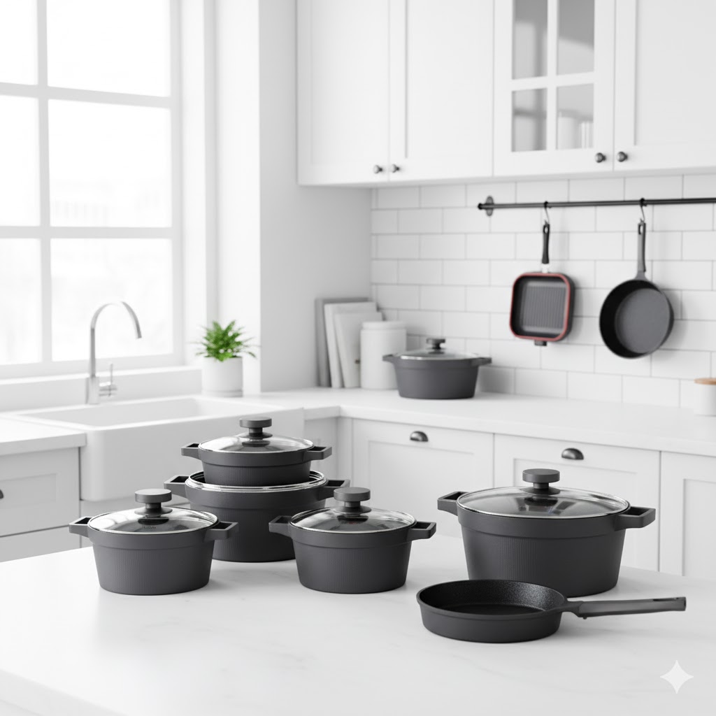 unnamed (7) سرویس قابلمه یونیک مدل دیاموند 15 پارچه طوسی کد UN-8521 - Image 1