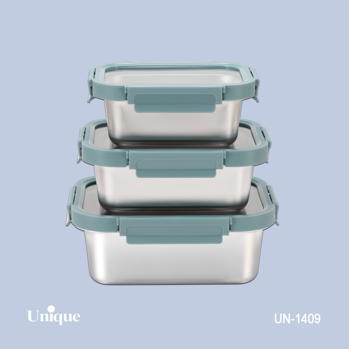 1f0ad650a53001266891f306d323b2d9 ظرف نگهدارنده غذا استیل 3 تکه یونیک درب شفاف 1409 - Image 4