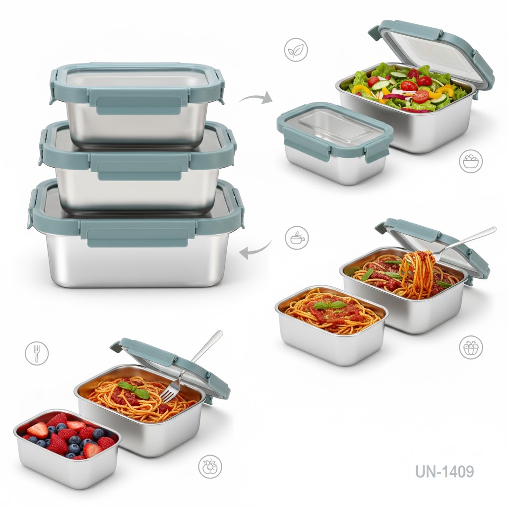 unnamed (1) ظرف نگهدارنده غذا استیل 3 تکه یونیک درب شفاف 1409 - Image 2