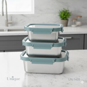 ظرف نگهدارنده غذا استیل 3 تکه یونیک درب شفاف 1409