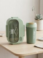 ست ظرف غذا و قمقمه رنگی کودک مدل Lunch box - Image 2