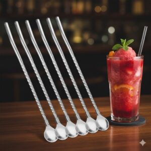 نی شربت استیل مدل پیچ بسته 6 عددی