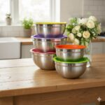 سرویس لگن استیل ساده درب رنگی 5 تکه برند YYI