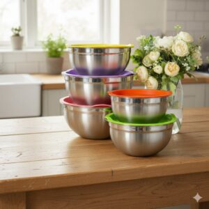 سرویس لگن استیل ساده درب رنگی 5 تکه برند YYI