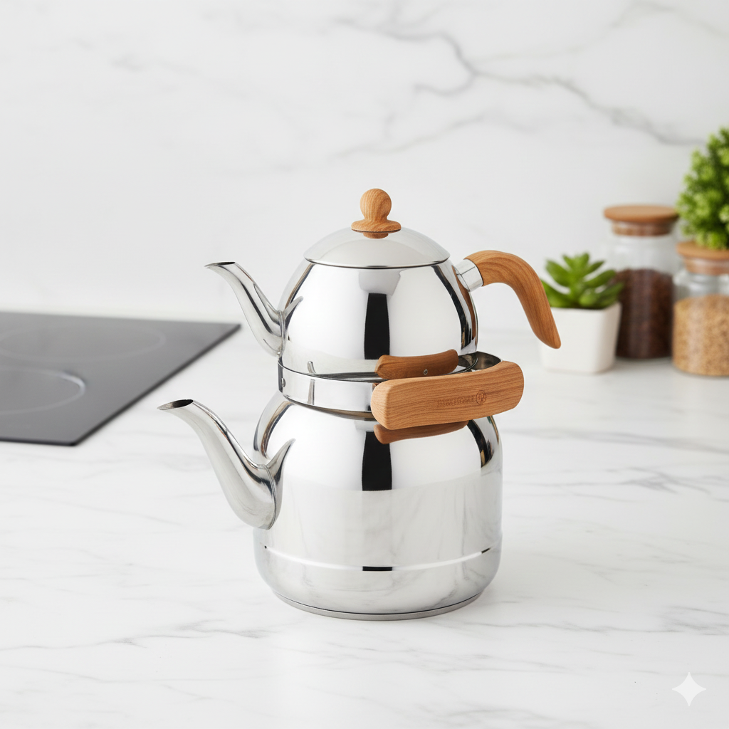 Gemini_Generated_Image_f69c8of69c8of69c کتری و قوری استیل دسته طرح چوب مدل Foresta A217 کرکماز - Image 1