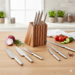 ست چاقو ۵ پارچه با استند چوب اقاقیا کرکماز مدل Vertex A502-01 - Image 2