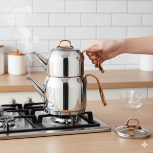 کتری و قوری استیل دسته مسی مدل Rosanna A192 کرکماز 1 Gemini Generated Image kzhotjkzhotjkzho