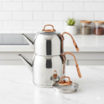 کتری و قوری استیل دسته مسی مدل Rosanna A192 کرکماز