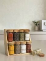 جا ادویه 8 پارچه چوبی-شیشه‌ای طرح استند پلکانی - Image 2