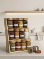 جا ادویه ۱۲ پارچه چوبی-شیشه‌ای طرح استند پلکانی - Image 2