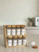 جا ادویه 8 پارچه چوبی-شیشه‌ای طرح استند پلکانی