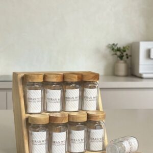 جا ادویه 8 پارچه چوبی-شیشه‌ای طرح استند پلکانی